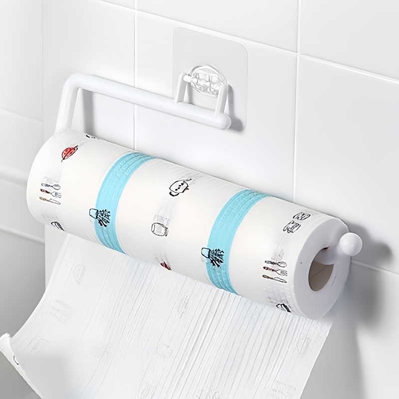 

1pc Plastic Wall Mount Kitchen Paper Towel Holder - Toilet Roll Dispenser, Cling Film Storage Rack, Rag Organizer - Space-saving Bathroom Accessory