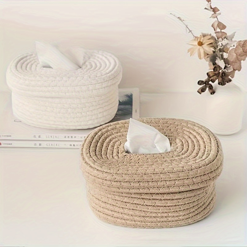 canvas rope tissue box dispenser and storage basket for napkins wet wipes masks elegant woven design suitable for bedroom living room dining office thanksgiving holiday decor 1 pack Product details 4
