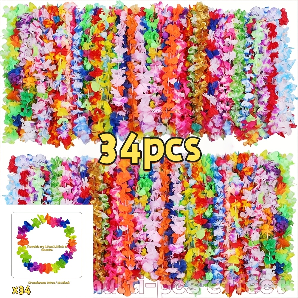 TEMU 34pcs Hawaiian Lei Necklaces, Polyester Party Favors - Feather/electricity Free | Suitable For Weddings, Birthdays, Graduation Ceremonies,