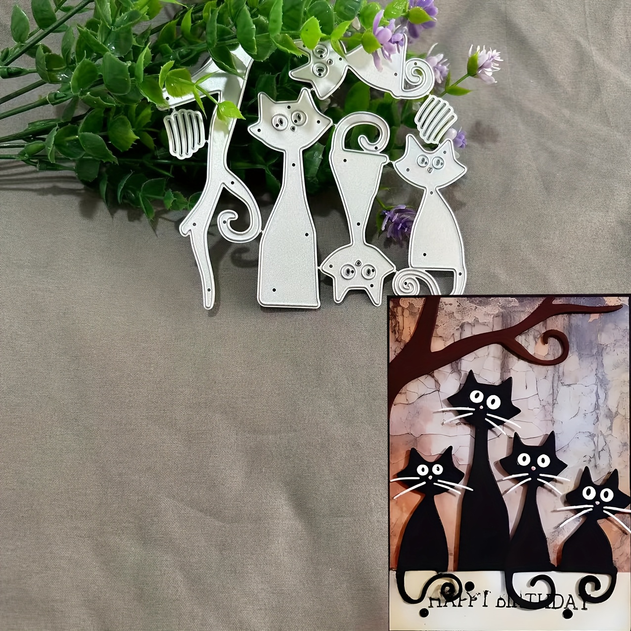 TEMU 1pc Cats Metal Cutting Dies, Diy Scrapbooking Embossing Stencil, Handmade Greeting Card Decoration Die Cutting Tool, Gift Card Making