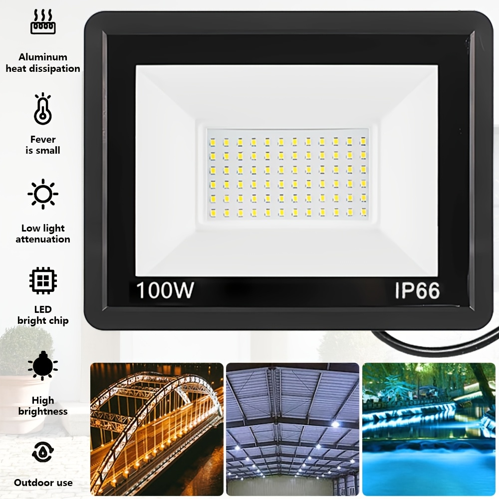 

100w Led Flood Light Outdoor, Fixture, Light, 6500 Light For Yard Garden Stadium Garage Playground