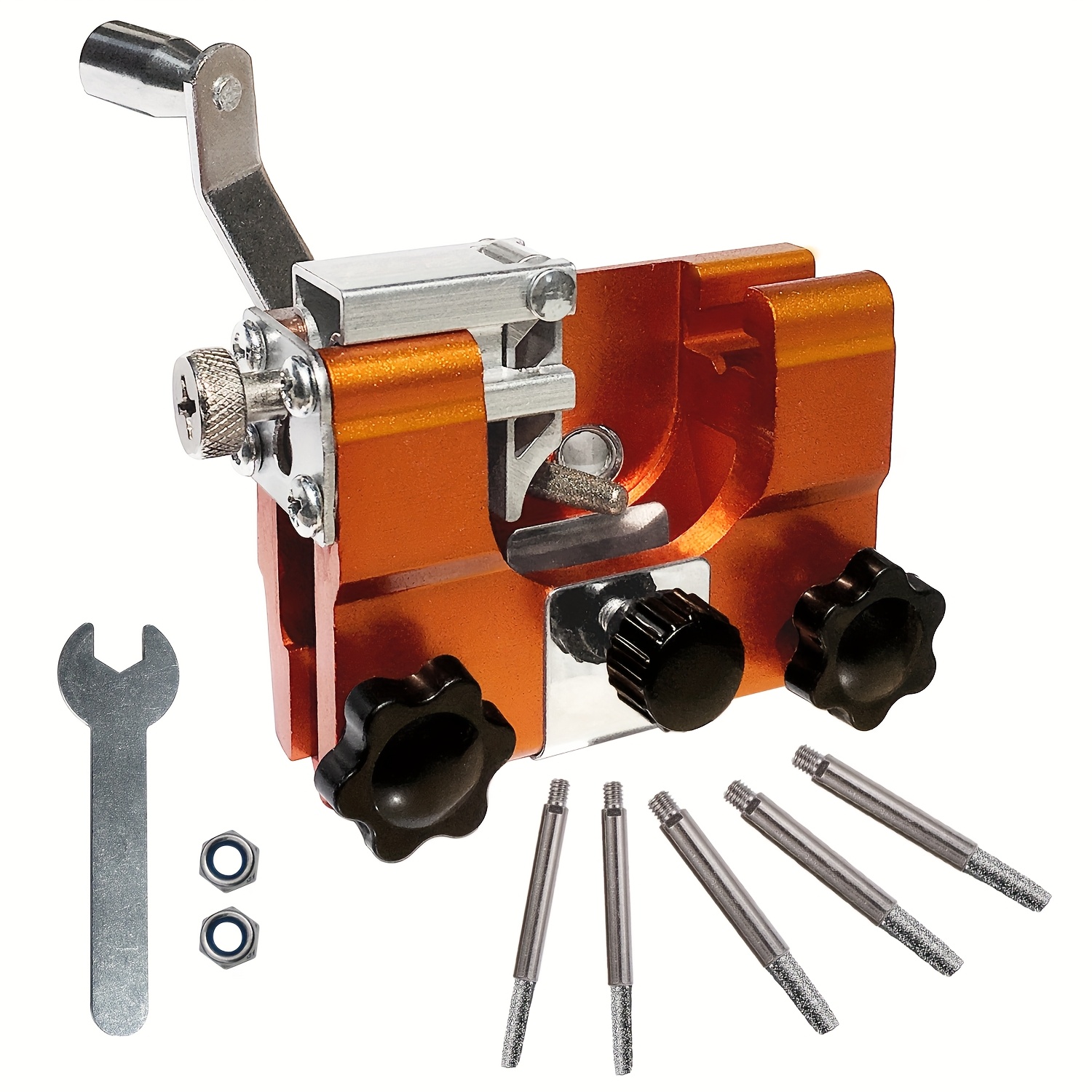 Image of Upgraded Chainsaw Sharpener Tool, Chain Saw Sharpening Jig With 5pcs Or 2pcs Carbide, Hand-cranked Chainsaw Sharpening Jig Kit, Suitable 6"-22" All Kinds Of Chainsaw
