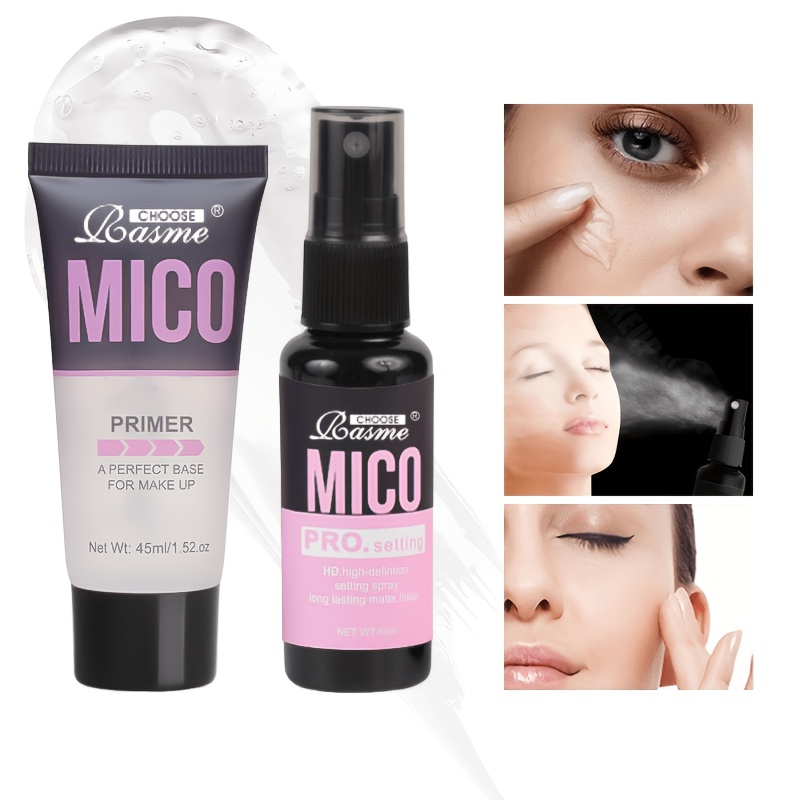 2pcs Set Of Primer And Hd Long-lasting Makeup Setting Spray For Pore Minimizing And Skin Tone Enhancement