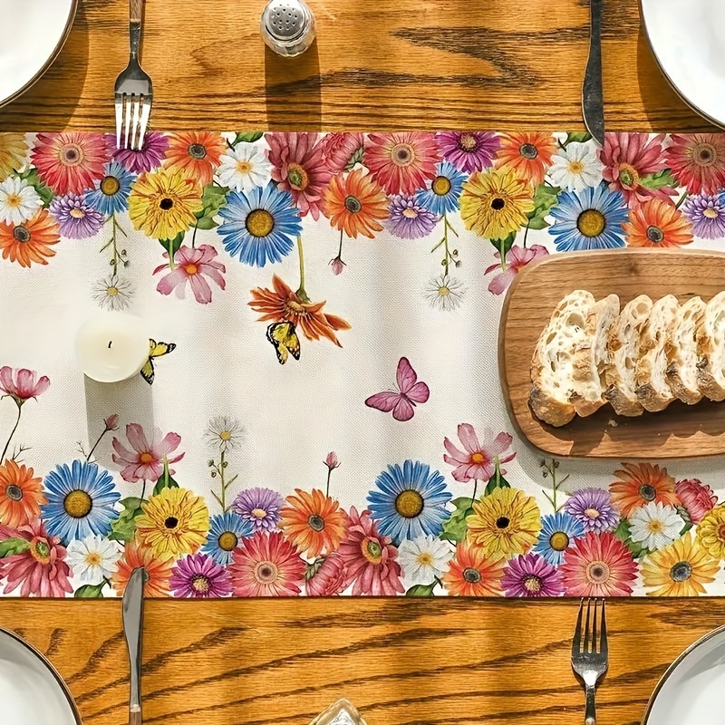 

1pc Table Runner, Colorful Floral Butterfly Pattern Summer Theme Table Runner, Seasonal Holiday Kitchen Dining Table Decoration, Household Party Decor