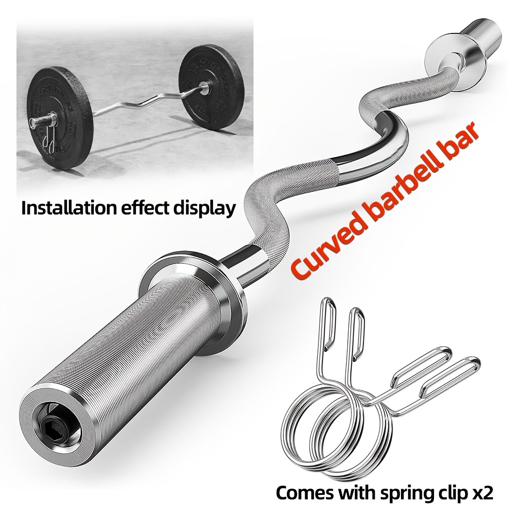 1.2-meter Weightlifting Barbell, With A Curved Or Straight Design, Includes 2 Spring Clips, Made Of Chrome-plated Stainless Steel, Features Non-slip Grips, Construction, Ideal For Training And Fitness