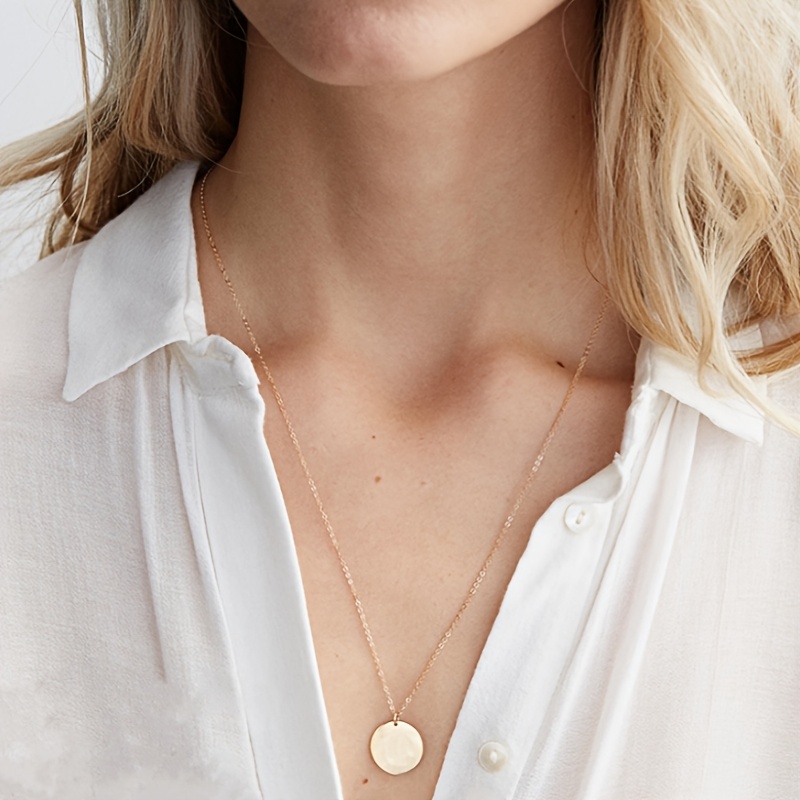2pcs Double Layer Necklace Stainless Steel Round Pendant Short Chain