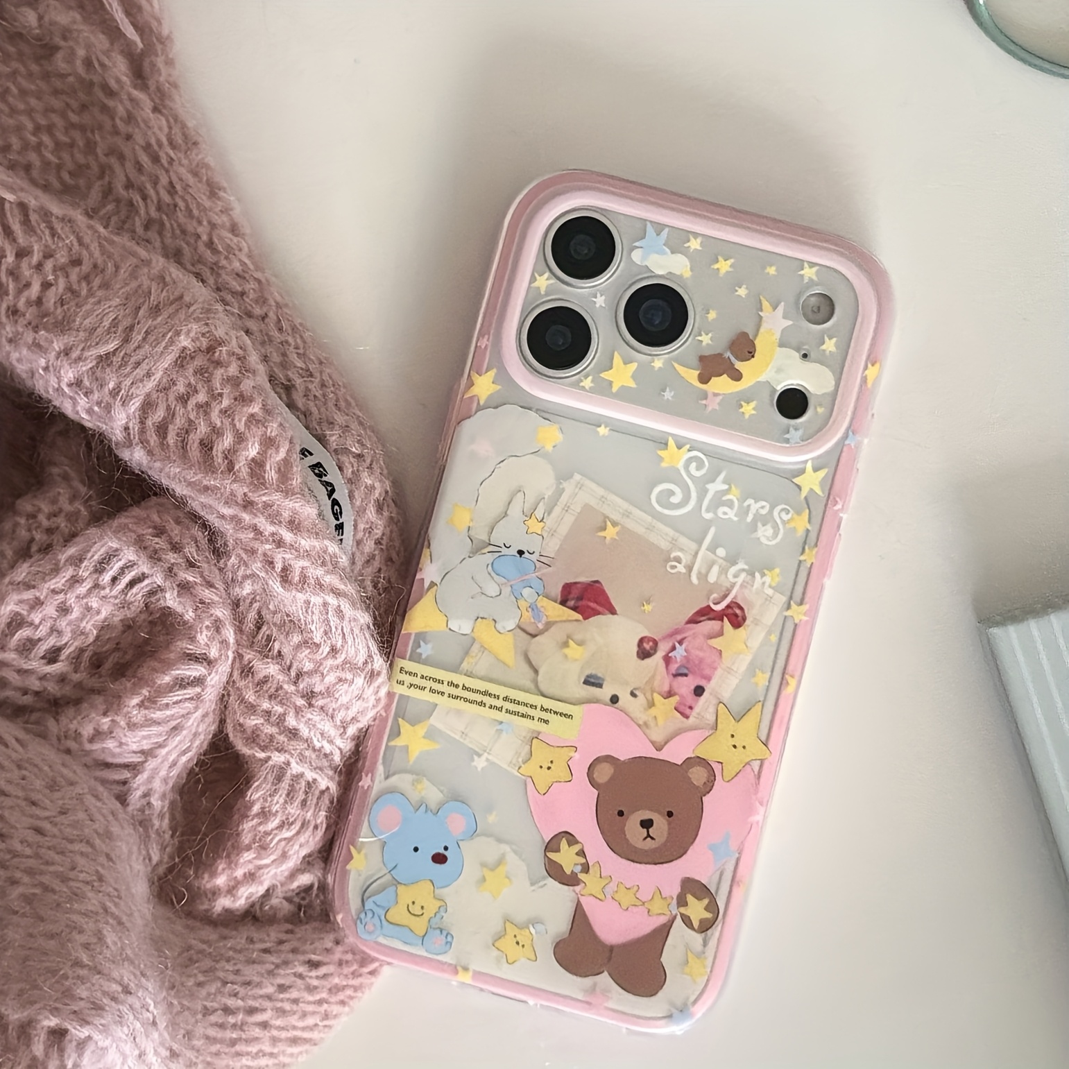 TEMU Phone Case: -one Pink Border Star Moon Bear Phone Case, Compatible With Iphone 17 Pro Max Case / Iphone 16 Pro Max Case / Iphone 15 Pro Max Case