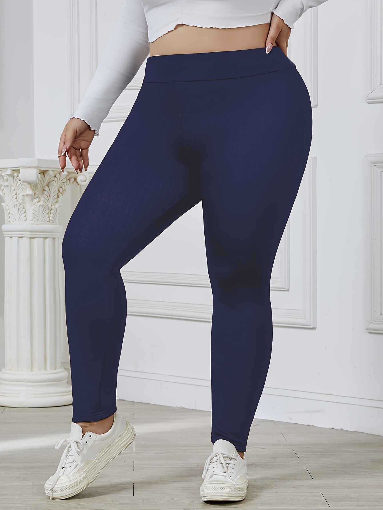 Plus Size Casual Leggings Women's Plus Solid Fleece Liner - Temu