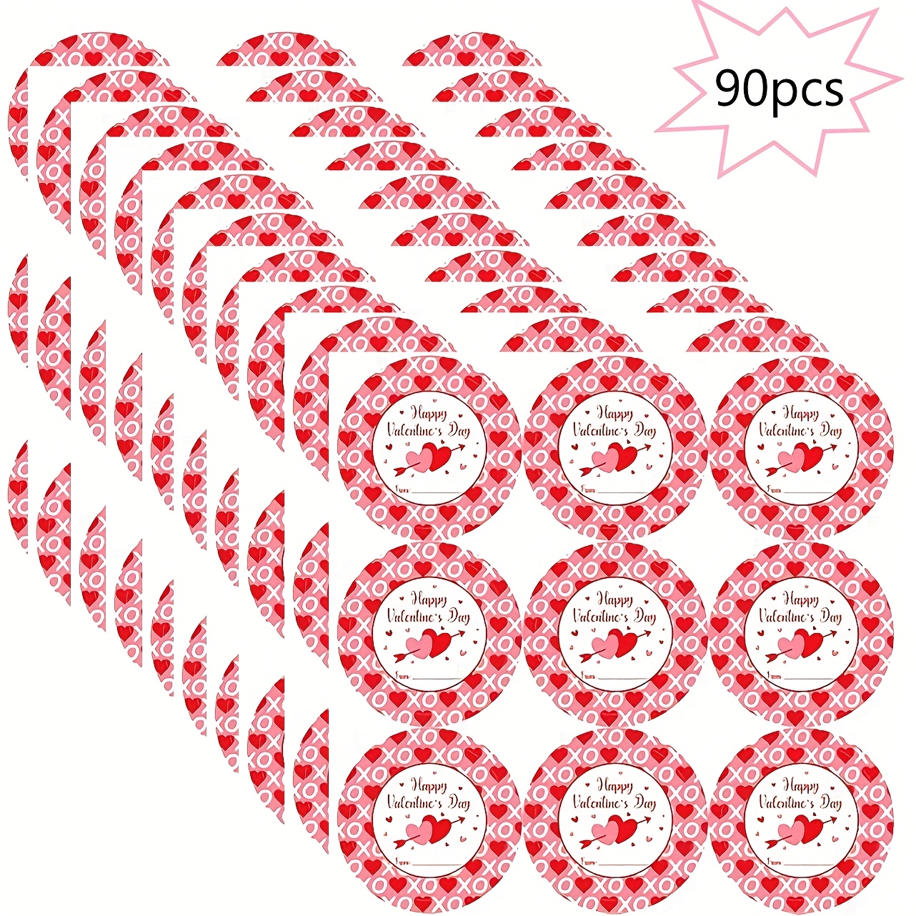 

90pcs 's Day Stickers Labels, 1.5 Inch Happy Valentine's Day Gift Tags For Gift Boxes, Cards, Envelopes, Party Favors And Sealing Supplies, Paper Material