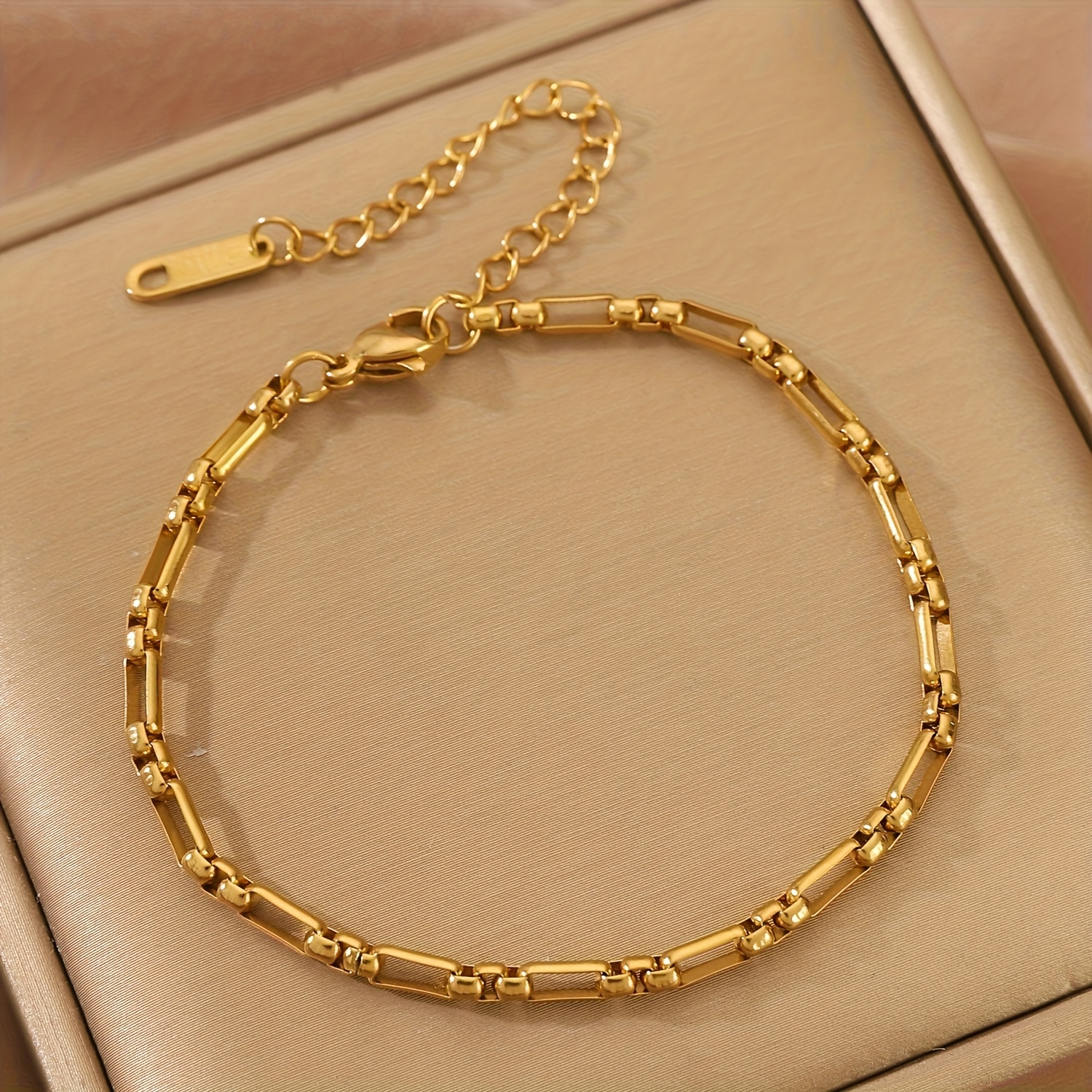 TEMU 1pc Adjustable Golden Stainless Steel Bracelet - , Suitable For Casual Wear, Gifts Or Party Additions