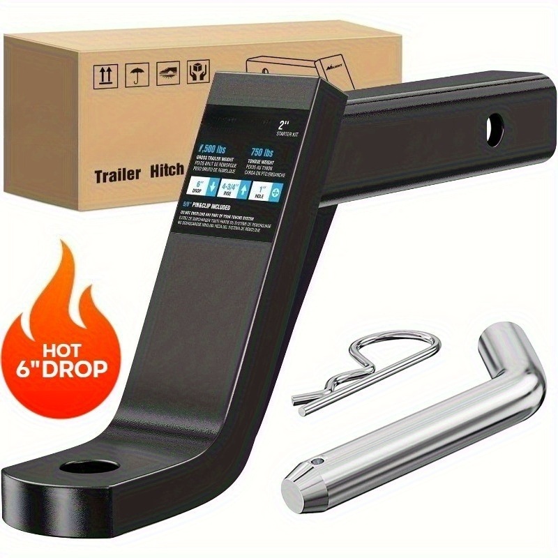 Trailer Hitch Ball Mount With 5/ 8" Hitch Pin Clip Fits 2 Inch Receiver 6"-8" Drop 4"-7" Rise 1" Hole Gloss Black ; Halloween, Christmas Gifts