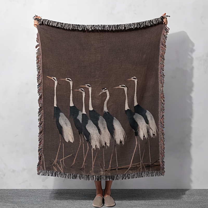 TEMU 1pc Elegant Crane Weaving Tapestry, Minimalist Tones, Style Home Decor, Pastoral Tapestry