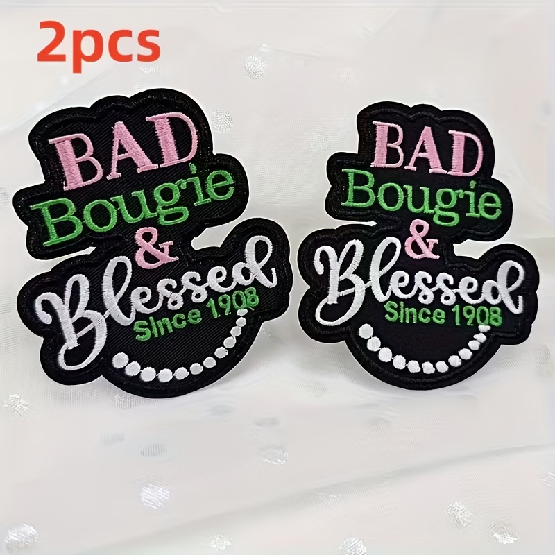 TEMU 2-pack Iron-on/sewn-on Appliques Suitable For Trucker Hats, Jeans & Jackets - Vintage 1908 Embroidered Patches With Pink/green Accents, No-sew