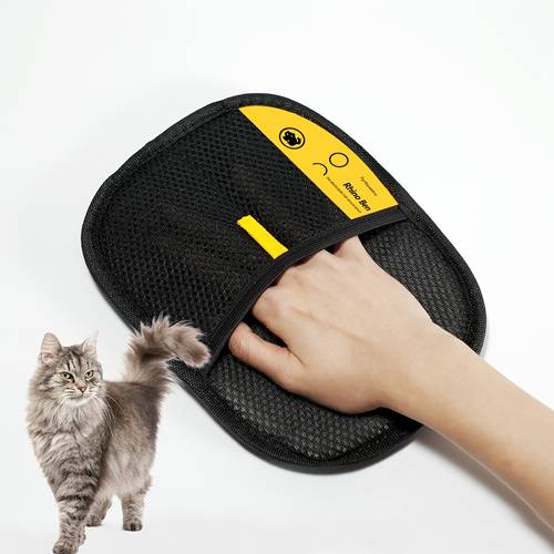 large size pet static hair removal gloves black polypropylene for cat grooming gloves with yellow accents 9 84 7 08in effective in removing fur and dander
