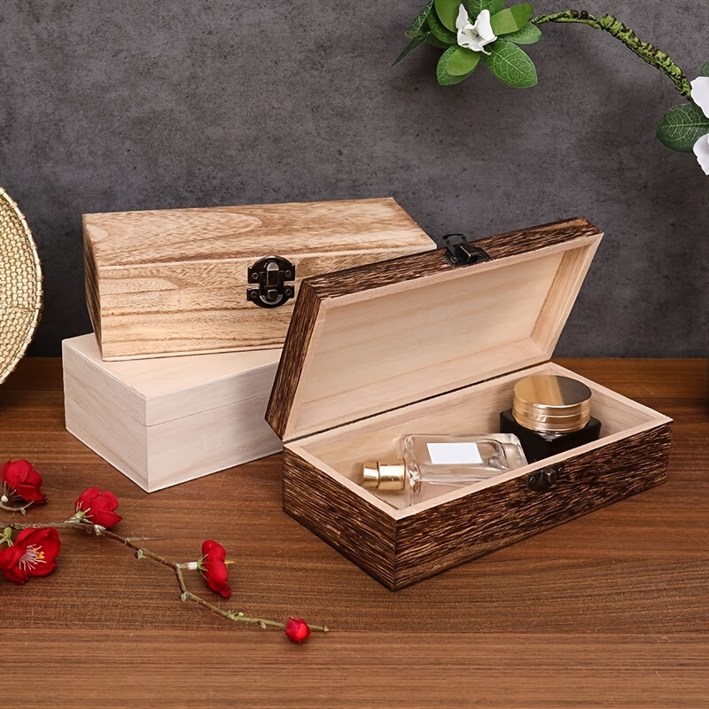 

1pc Rustic Wooden Storage Box, Vintage Gift Packaging, Elegant Keepsake Organizer With Metal Clasp Closure