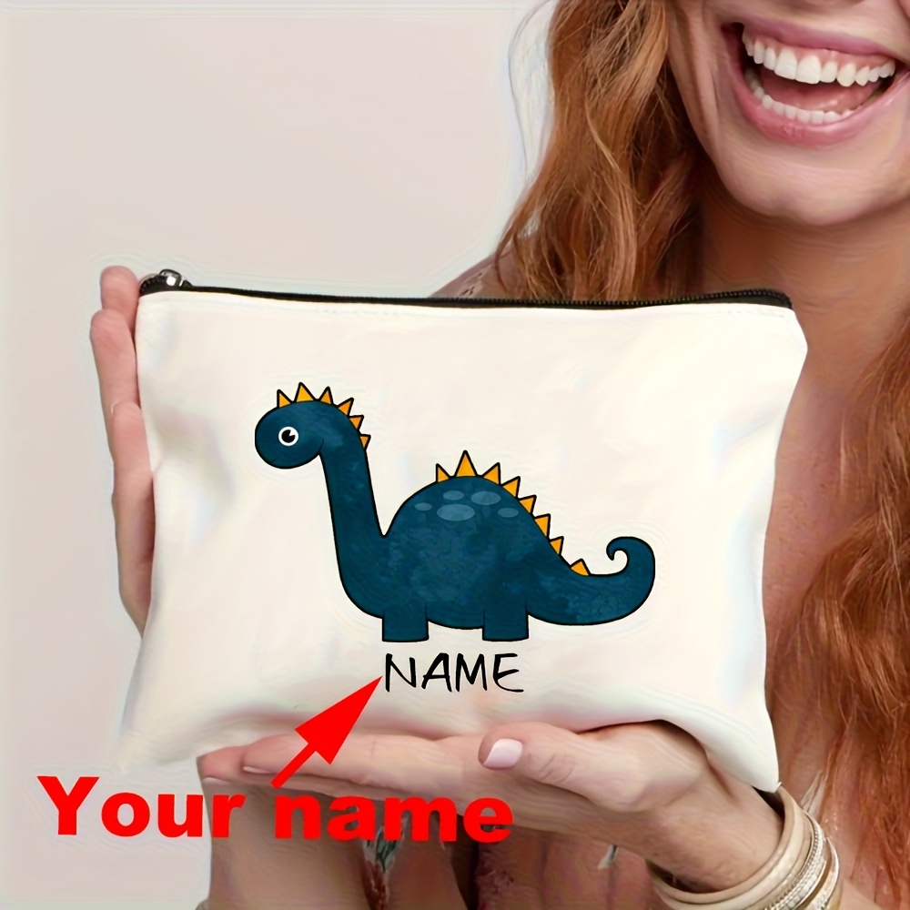 TEMU Diy Self- Name Dinosaur Print Large-capacity Zippered Makeup Bag - Travel Toiletry Bag - Pencil Case - Gift Bag - Storage Pouch. A Or Wedding