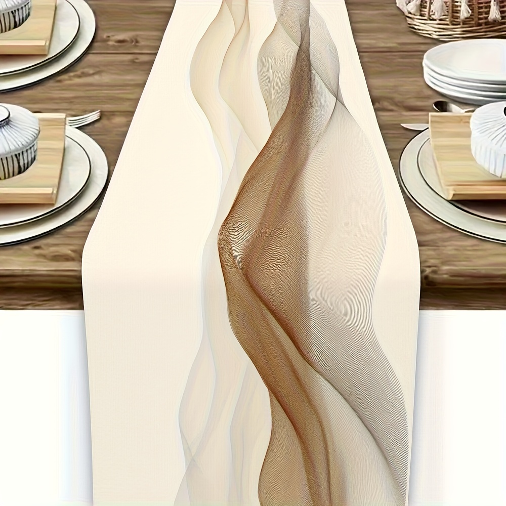 TEMU 1pc Elegant Neutral Beige & Brown Farmhouse Table Runner With Rhythm Design - Suitable For Weddings, Parties, Kitchen & Dining Table Decor -
