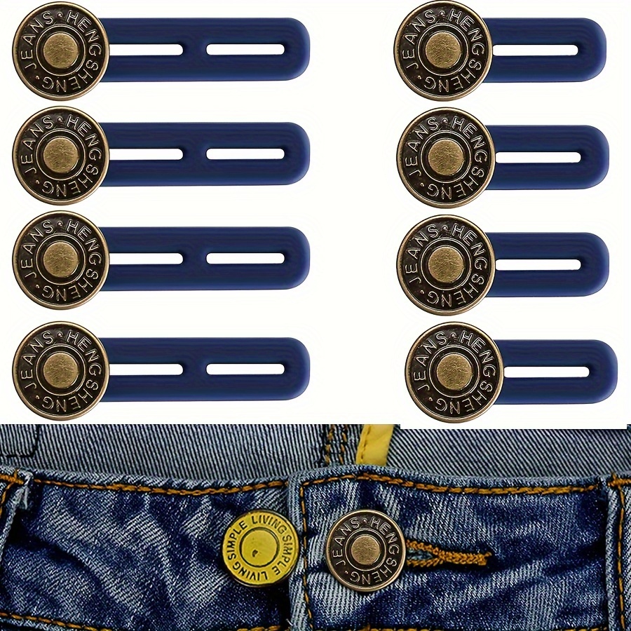 

8-piece Instant Jean Button Extenders - No-sew, Adjustable Waistband Expander For Men & Women's Denim Pants, Durable Metal & Silicone