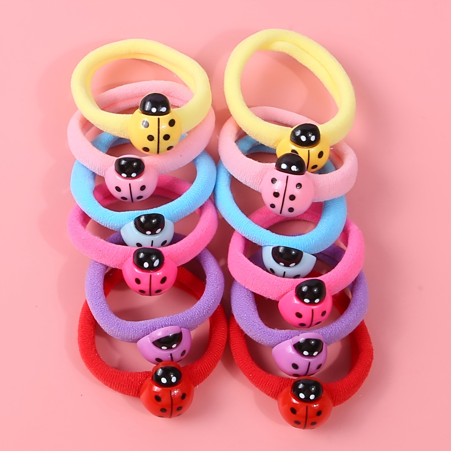 Image of 12 Resin Colorful Ladybug Towel Ring Hair Ropes, Women's Tie Hair Ponytail Braids Hair Ties, Suitable For Daily Leisure And Occasions, Cartoon Cute Hair Additions