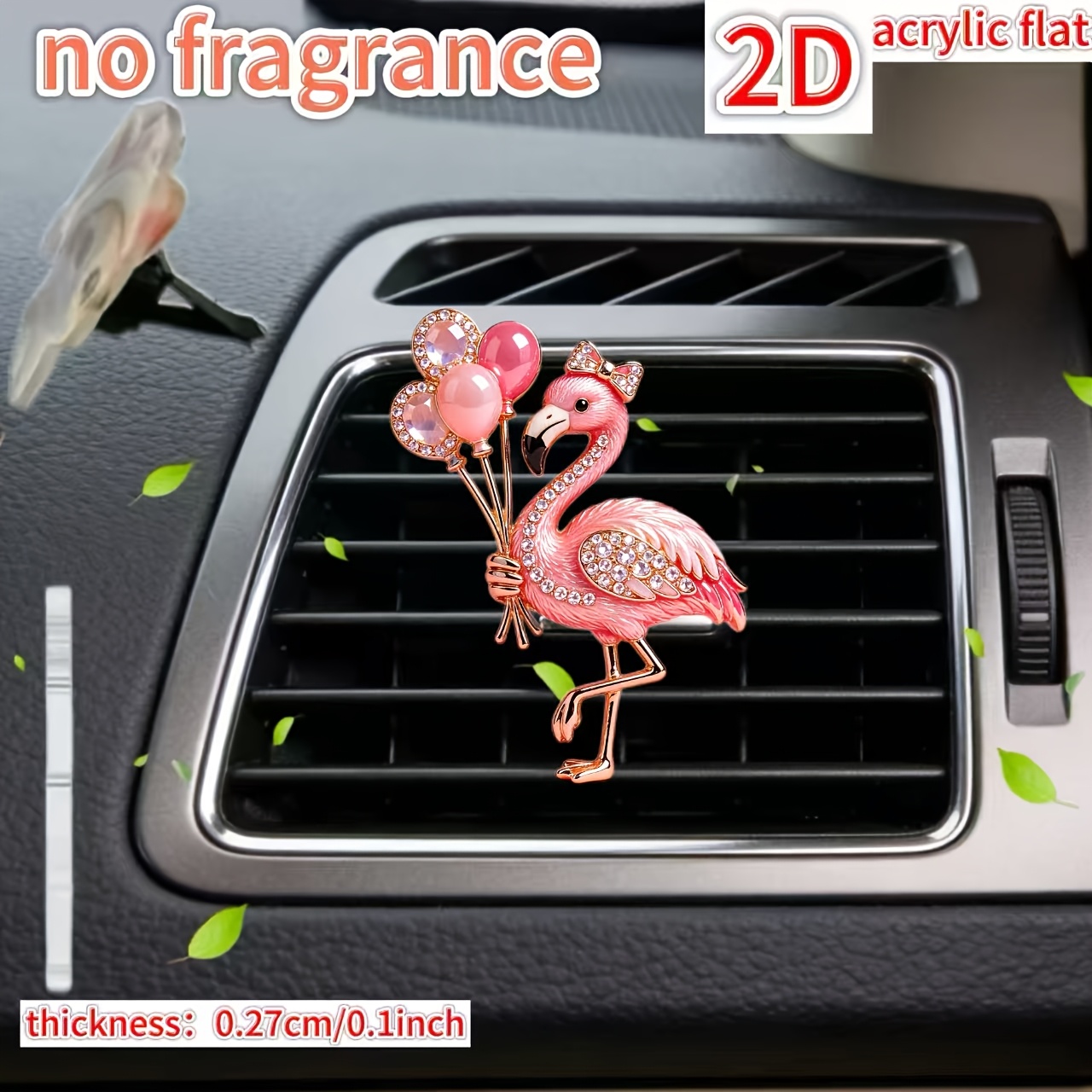 TEMU 2d Flat, 1pc "unscented", Cute Balloon Flamingo , Car Vent Decoration Clip "car Scent Diffuser", With Double Sponge Pads, 2d Flat Acrylic