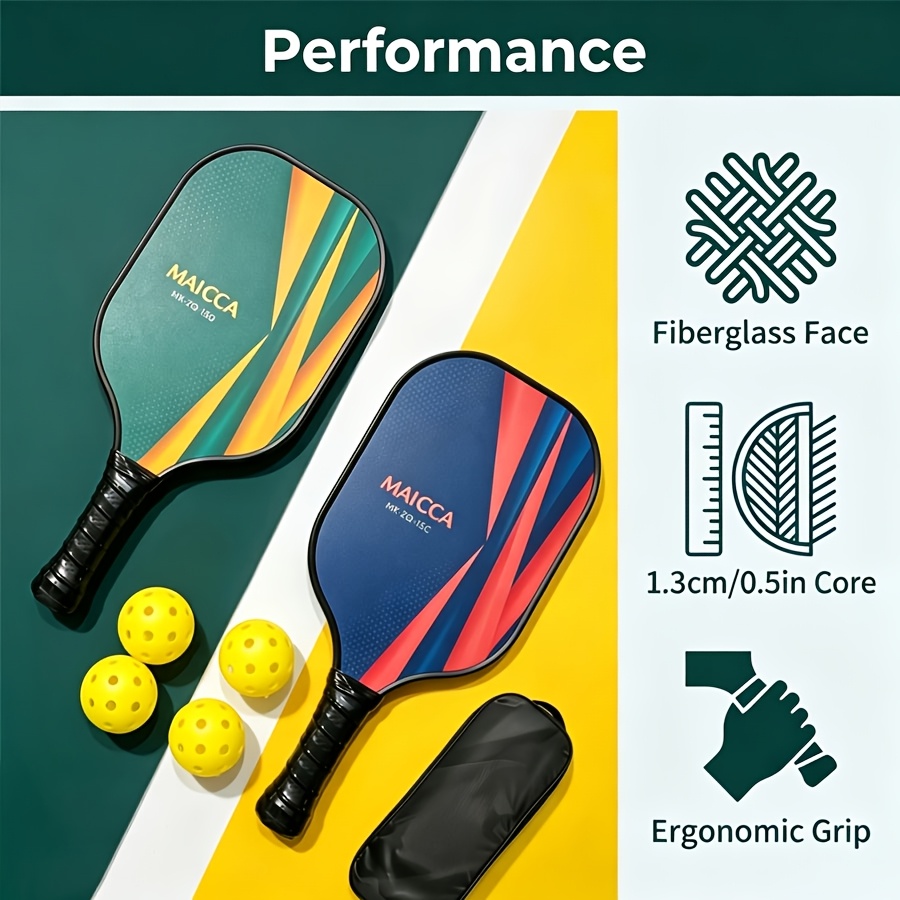 Pickleball Paddle Set, 2 Paddles, 4 Balls & Storage Bag