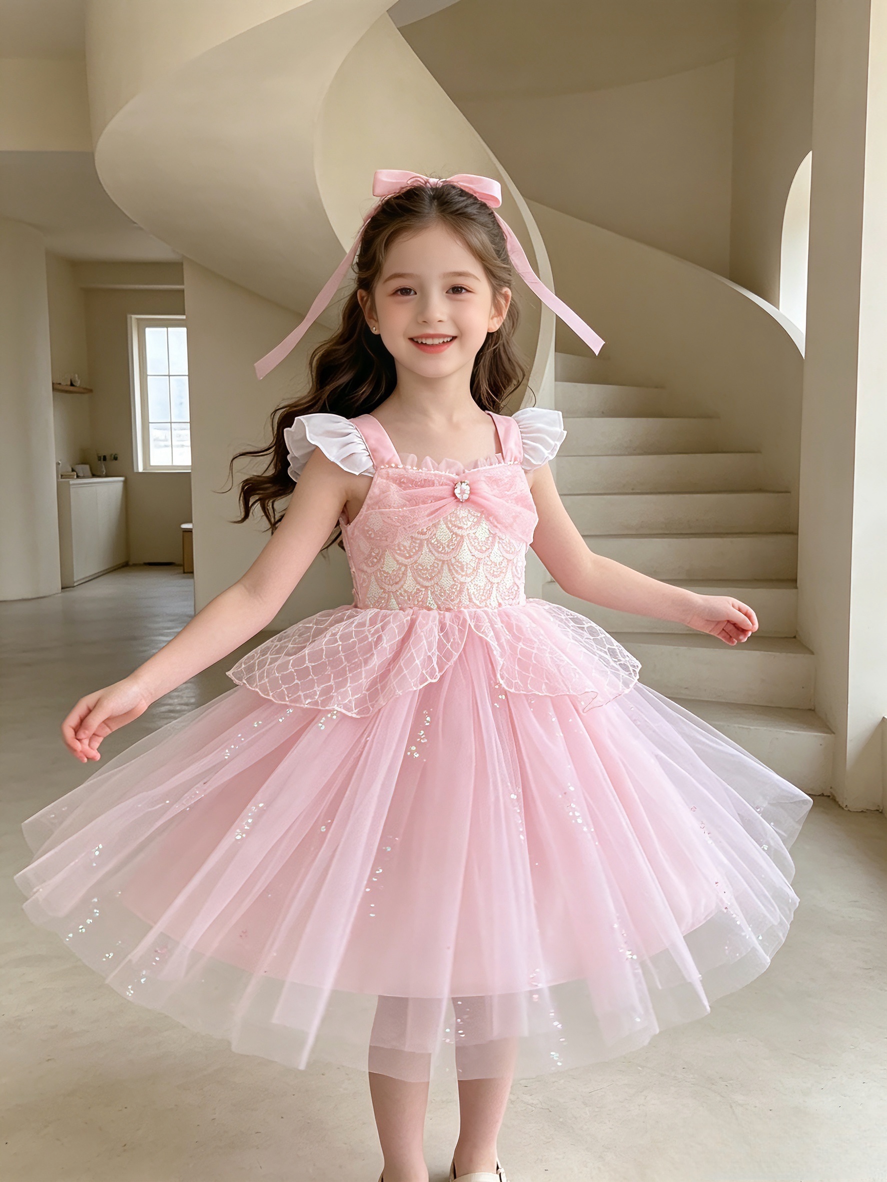 temu princess dresses 14pcs Princess Costume, Cute Little Girl Princess Dress Up Costumes Set,  Short Sleeve Puff Sleeve Mesh Skirt, 3 4 5 Girl Toy Birthday Gifts,  Suitable for Stage Performances, Halloween Parties, And