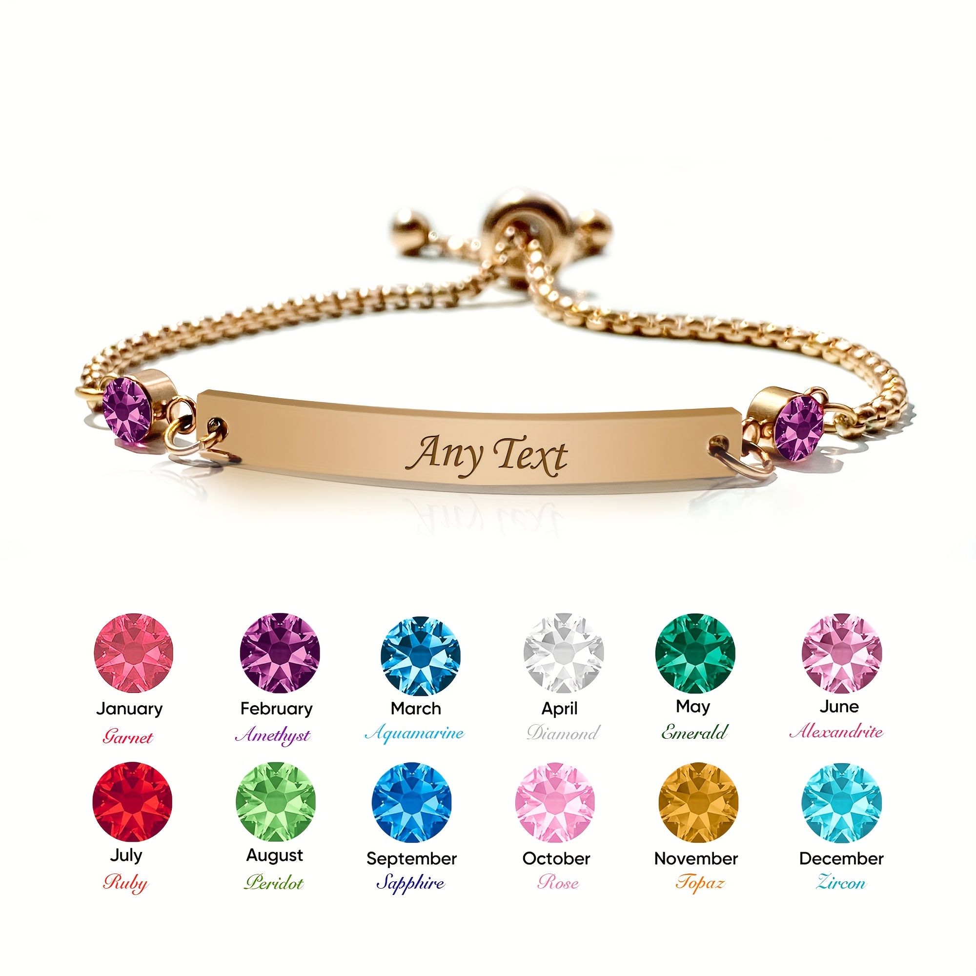 Image of 1pc, Custom Personalized Birthstone Bracelet Engraved Bar Bracelet For Her With Custom Gift For Mum, Sister, Bridesmaid, Auntie, Girlfriend
