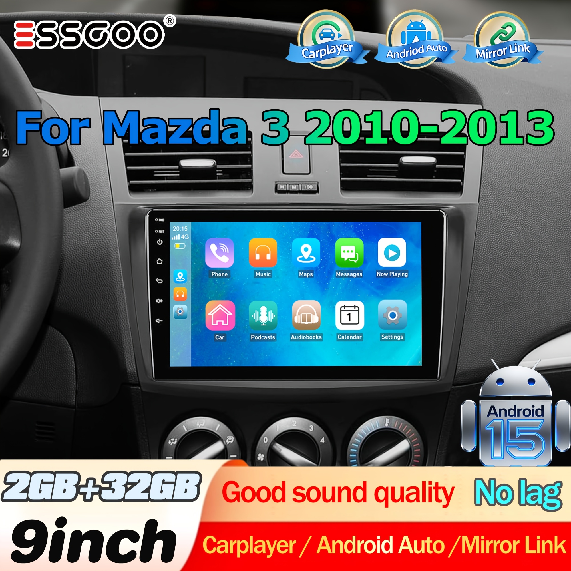 Image of Essgoo 15 Smart Radio System Designed For 3 Models From 2010 To 2013, Featuring A 9-inch Ips Touchscreen, Rds Fm Radio, And Asp Sound. It Includes And Auto, With 2+32gb Of Storage