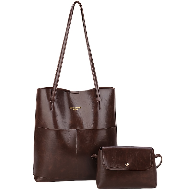 Women's Large Capacity Tote And Shoulder Bag Set - /korean Style / Ic Closure Handbag Combo, Versatile For, , Travel & Shopping, Durable