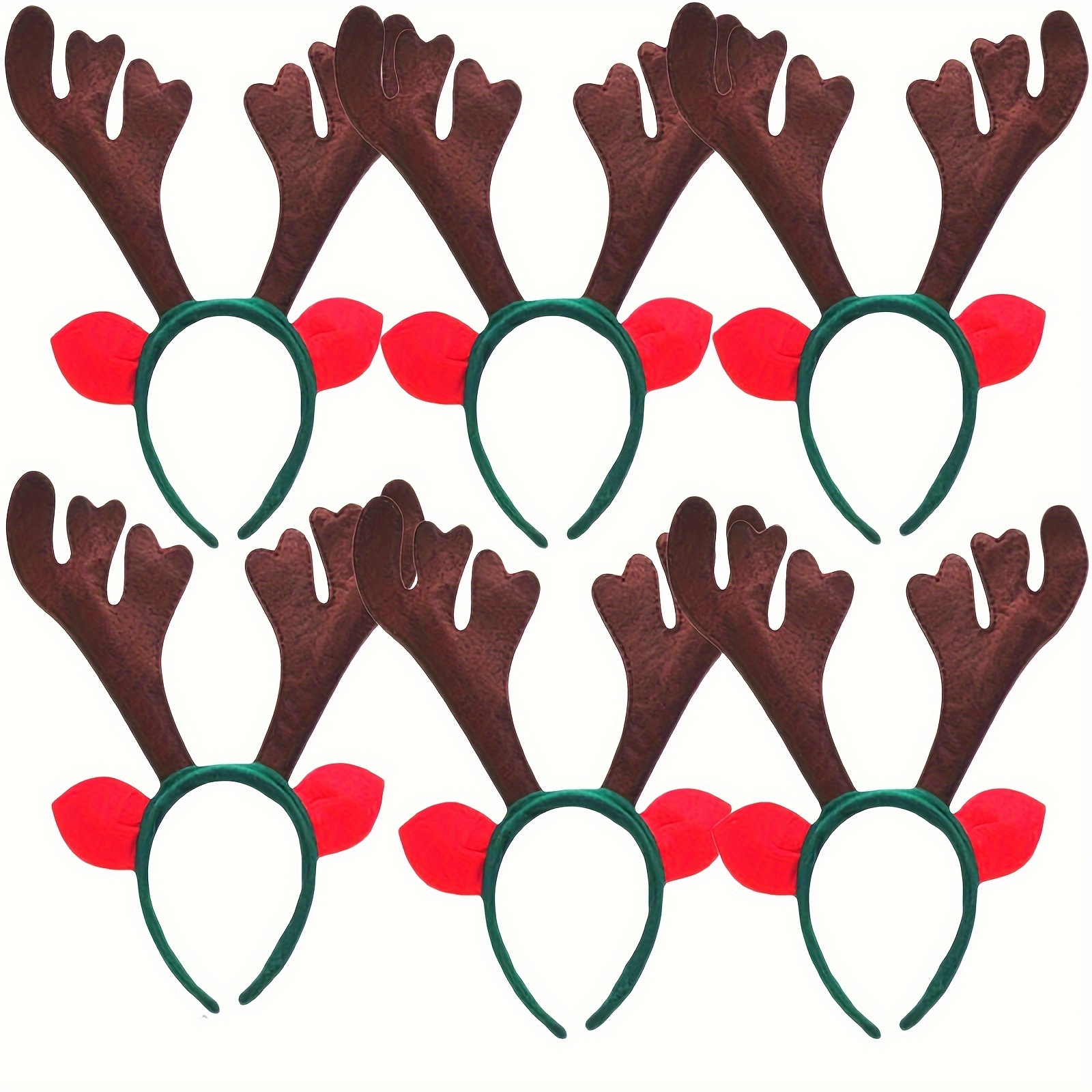 

6pcs Fabric Reindeer Antler Headbands - Christmas Holiday Party Favors, Non-electric Festive Photo Booth Props For Weddings, Birthdays, Bachelor Parties