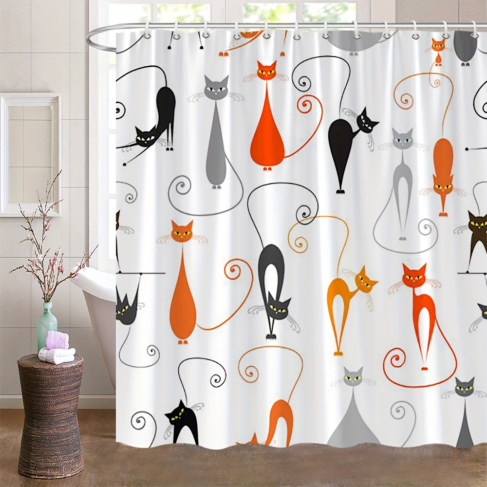 Cute Cat Pattern Shower Curtain Waterproof Bathroom Curtain - Temu