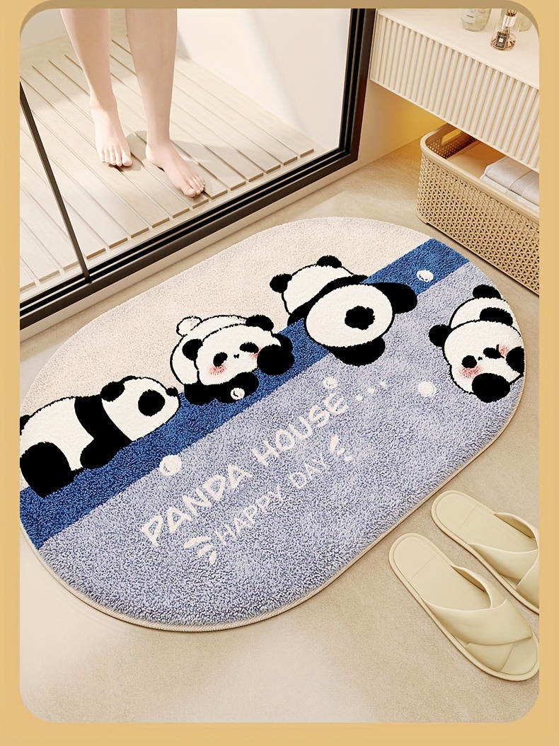 festive cartoon panda bathroom mat soft absorbent and hand washable     details 4