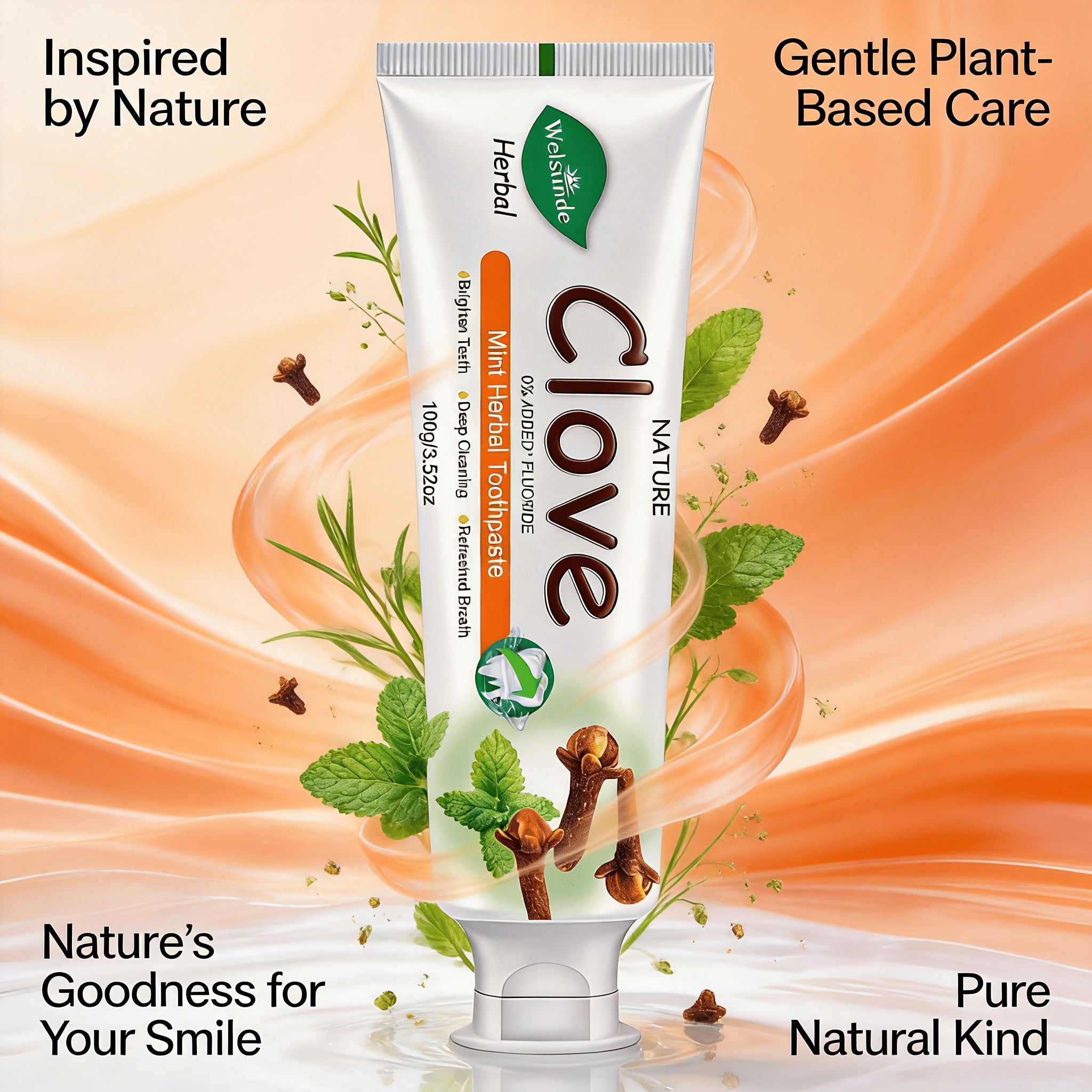 Set of 2 Clove Mint Herbal Toothpaste, No Added Fluoride, Natural Deep Cleaning And Whitening, Refreshing Minty Breath, Herbal Ingredients for Gum Health, Gentle Formula, Travel-Sized Daily Oral Hygiene Gift for Both Men And Women