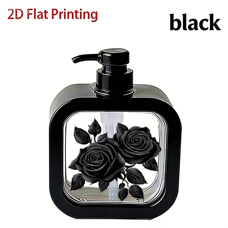 TEMU [1pc] Vintage Black Rose 2d Flat Printing Dispenser Bottle, Thickened Leak-proof Portable, High-definition Printing Premium Pull-full, Size 17.2