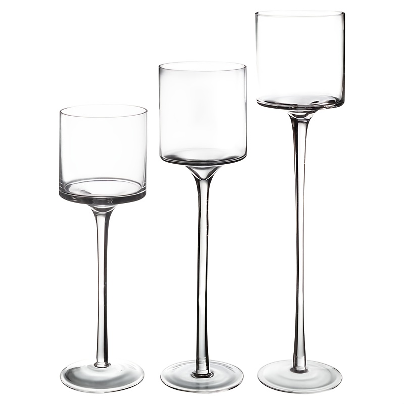 E-shop 3-teiliges Kerzenständer-Set, Glas-Kerzenständer mit hohem Stand, geeignet für romantische Abendessen, Fotoprops, Hochzeits-, Jubiläums-