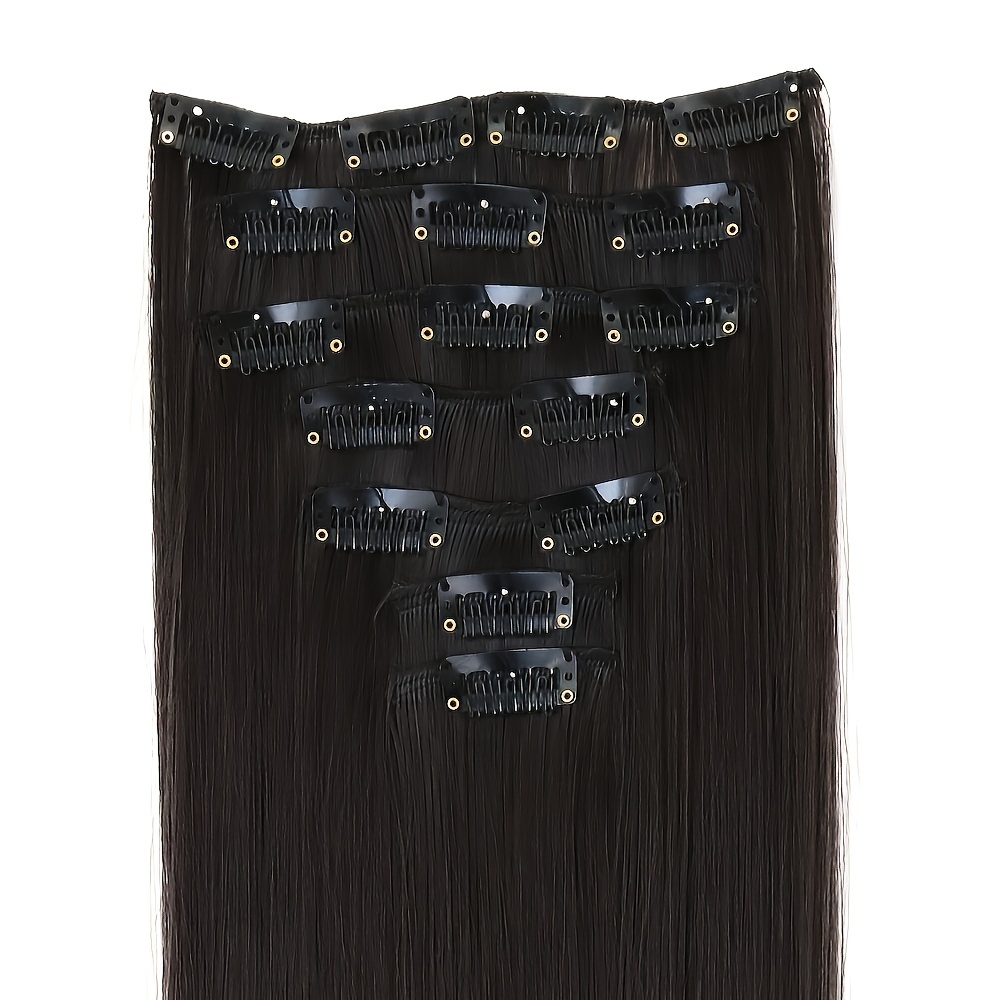 16 long straight hair extension clip in kit for women 7pcs set with adjustable clips natural look for all     versatile styling options hair accessories details 2