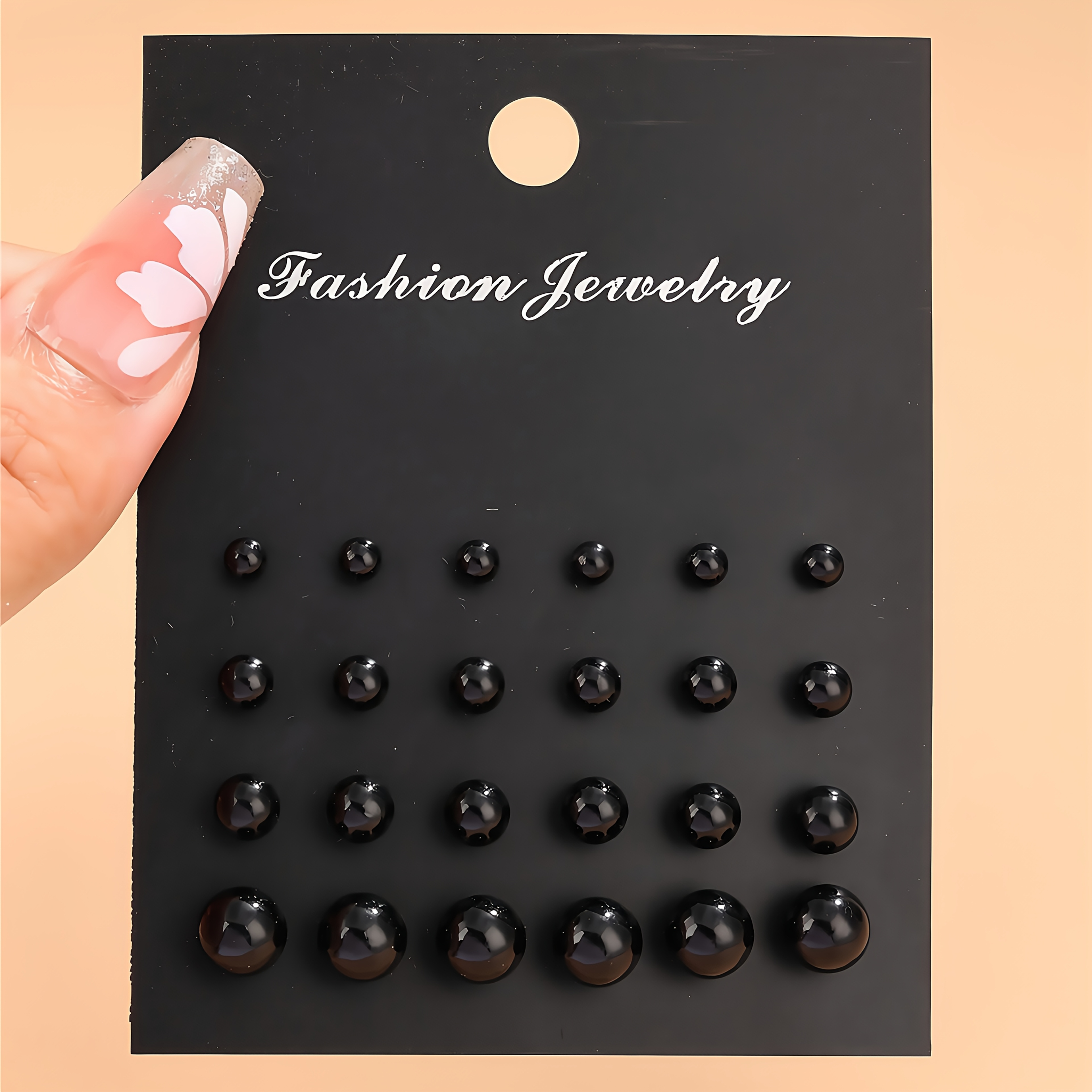 12 Pairs Of Black Pearl Decorated Stud Earrings, Elegant And Minimalist Style Round Earrings