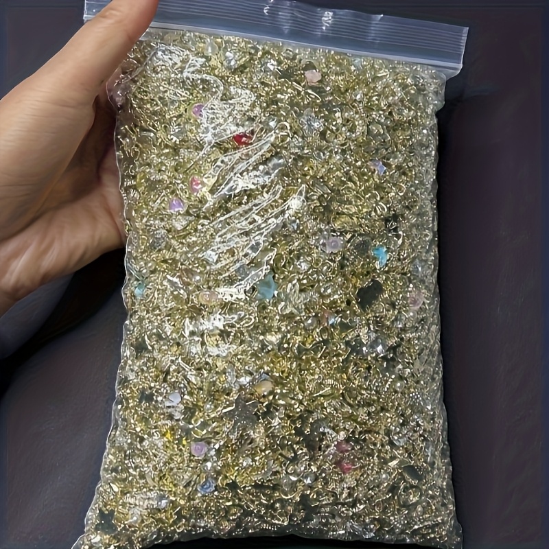 set de dijes de aleación de lujo: colección de 56 piezas, incrustado con pedrería y perlas, múltiples colgantes dorados y negros,   para diseño de uñas, sin perfume
