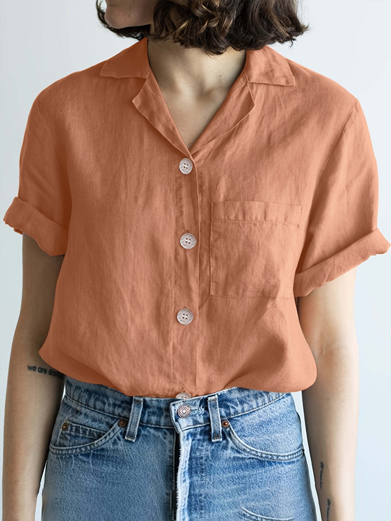 Chemise En Lin Femme Grande Taille Chemise Femme été En Lin & Coton - Col V - Manches Courtes - Taille S à 6XL - Style Bohème Chic Tunique Femme Chic Et Elegant