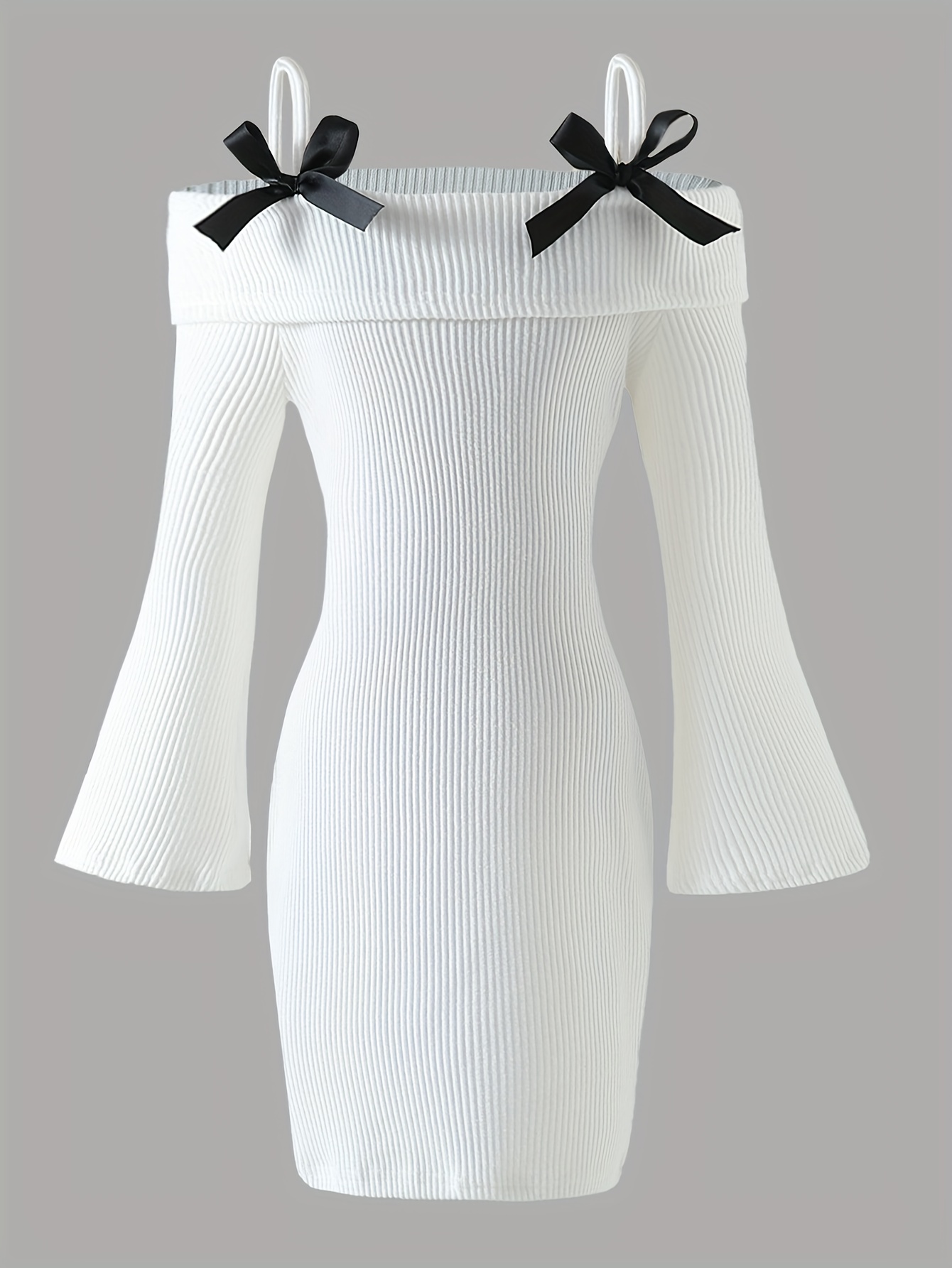girls elegant white puff sleeve a line floor length tea length dress with off shoulder one shoulder neckline   hem   with detail machine washable party wedding everyday formal dress for girls tweens     fit long sleeve solid color fitted bodice delicate bow detail suitable for girls 4 12 years Product details 4