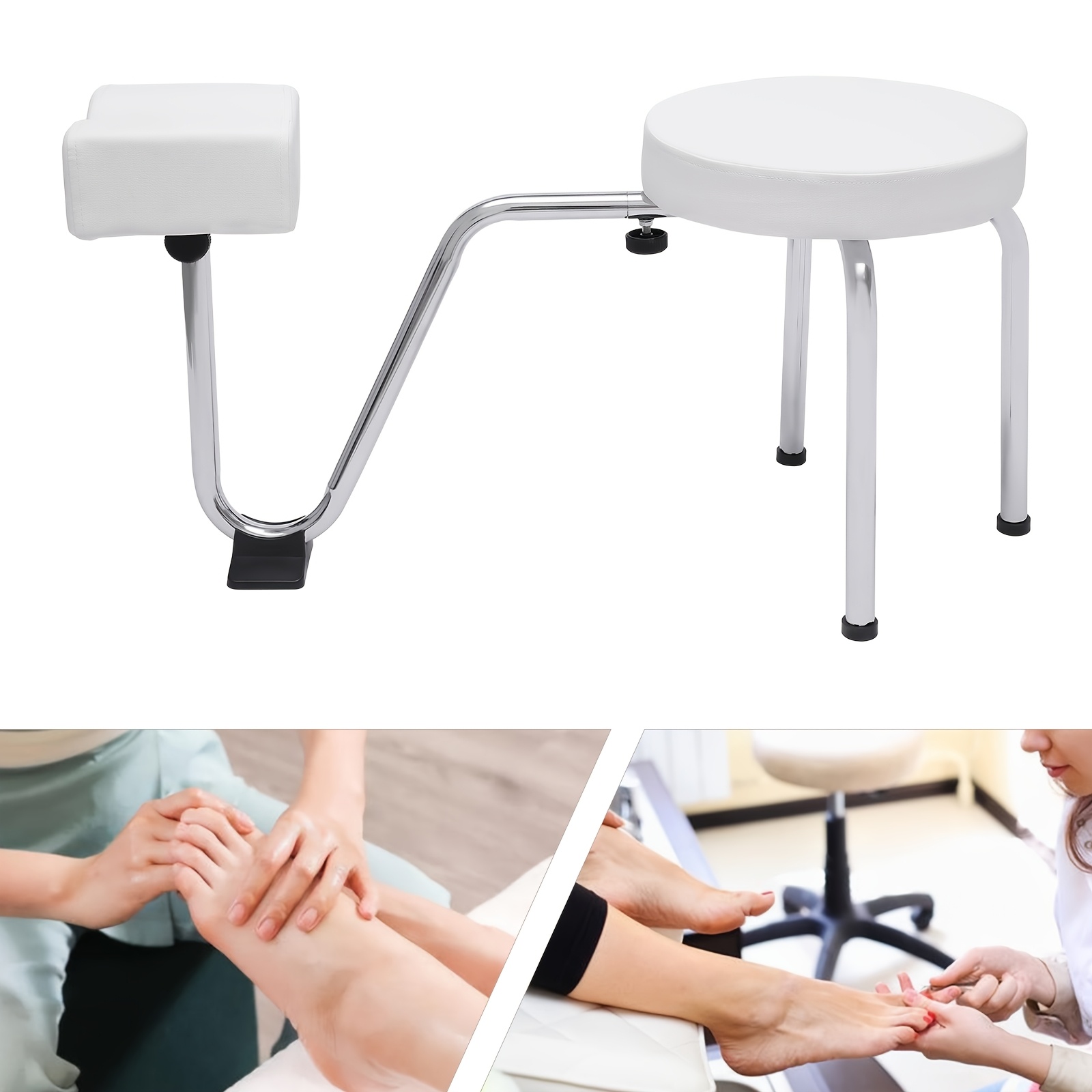 Image of Pedicure Foot Rest Stool Chair, Adjustable Leg Rest Pvc Pad Pedicure Foot Rest Stand For Nail Tech Spa Studio Equipment Supplies (white)