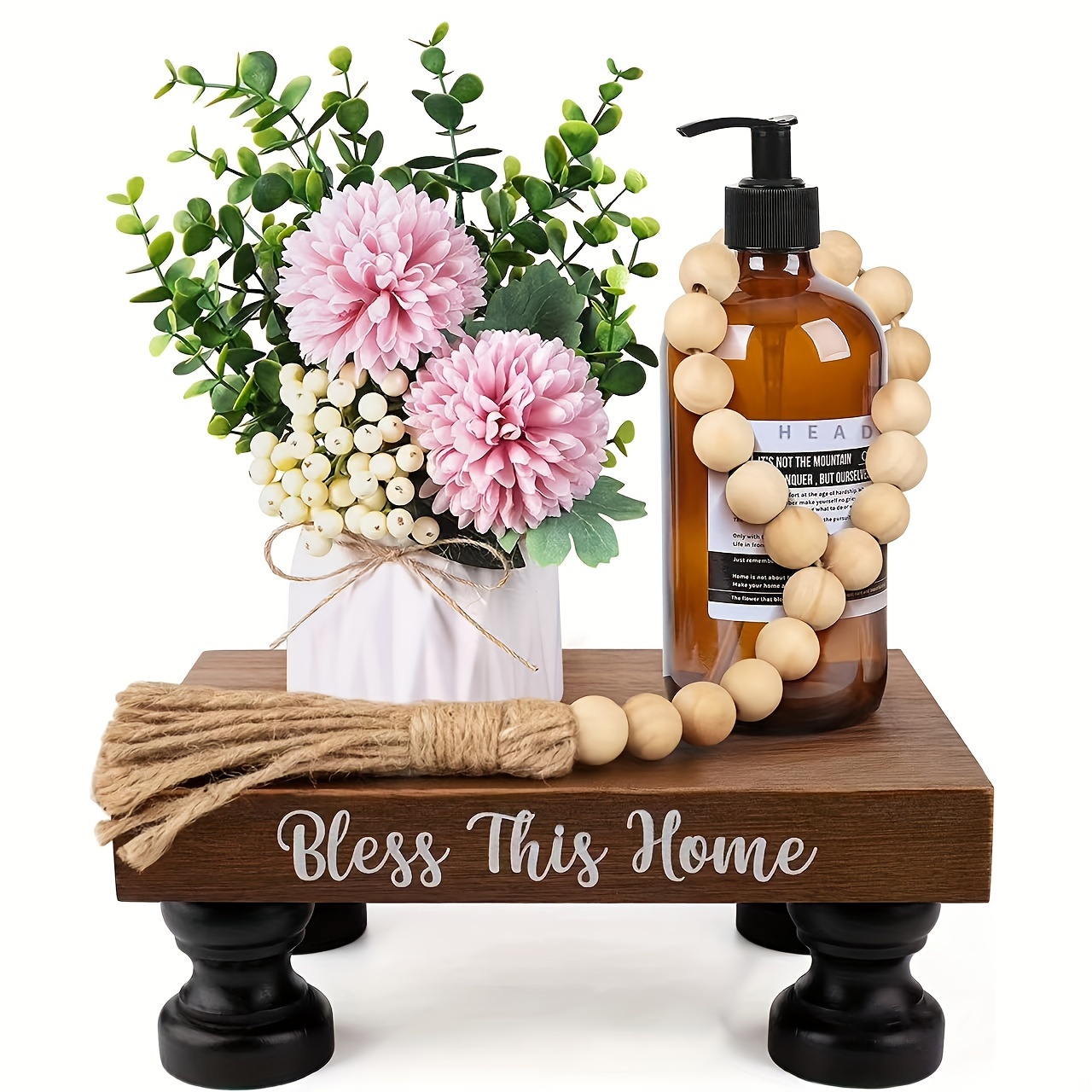 

1pc, Rustic Wooden Display Stand, Bless This Home Sign, Farmhouse Mini Stool Riser, 7.8x5.5 Inch Solid Wood Decorative Base For Home Decor, Bathroom Soap Tray Holder
