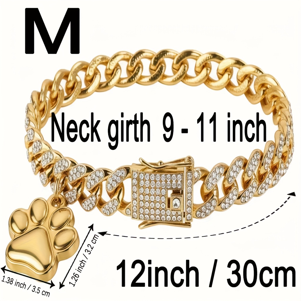 TEMU Collar para mascotas de 1 pieza con etiquetas de 3D, collar para perro, cadena con incrustaciones de diamantes artificiales, accesorio de cadena