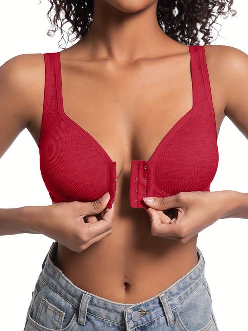 1pc, Wireless, Front Closure, Solid Color, Elegant, Full Coverage, Fixed Cup, Bra, Women'S Lingerie