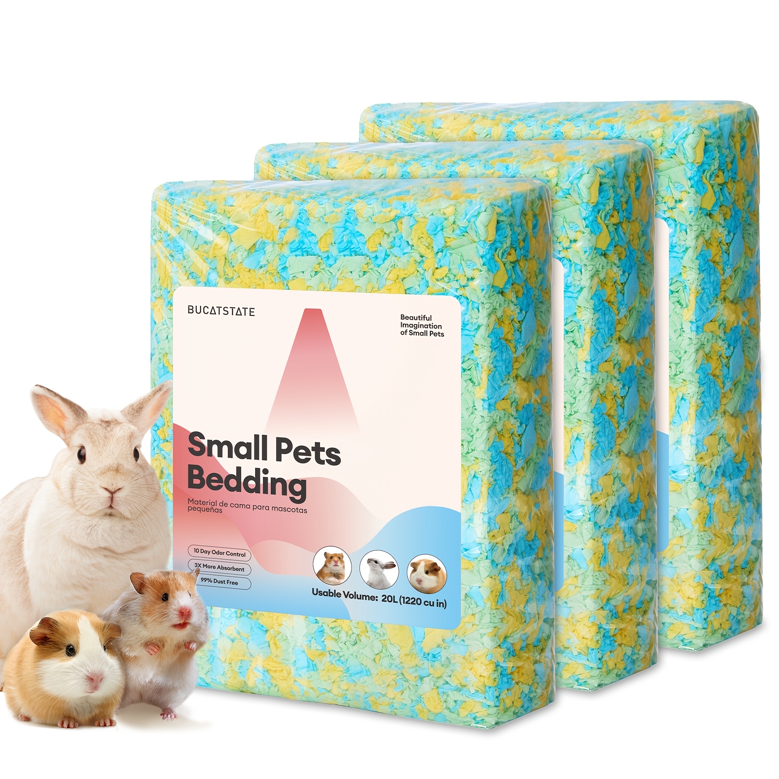 3pcs Small Pet Bedding, Dust-Free Odor Control Paper Substrate