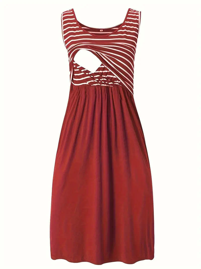 Women's Elegant Striped Sleeveless Nursing Dress - Summer Stretchy Maternity Breastfeeding Dress with Round Neck, Machine Washable Regular Fit for Casual & Formal Wear, Nursing Dress for ... Women's Elegant Striped Sleeveless Nursing Dress - Summer Stretchy Maternity Breastfeeding Dress with Round Neck, Machine Washable Regular Fit for Casual & Formal Wear, Nursing Dress for ...