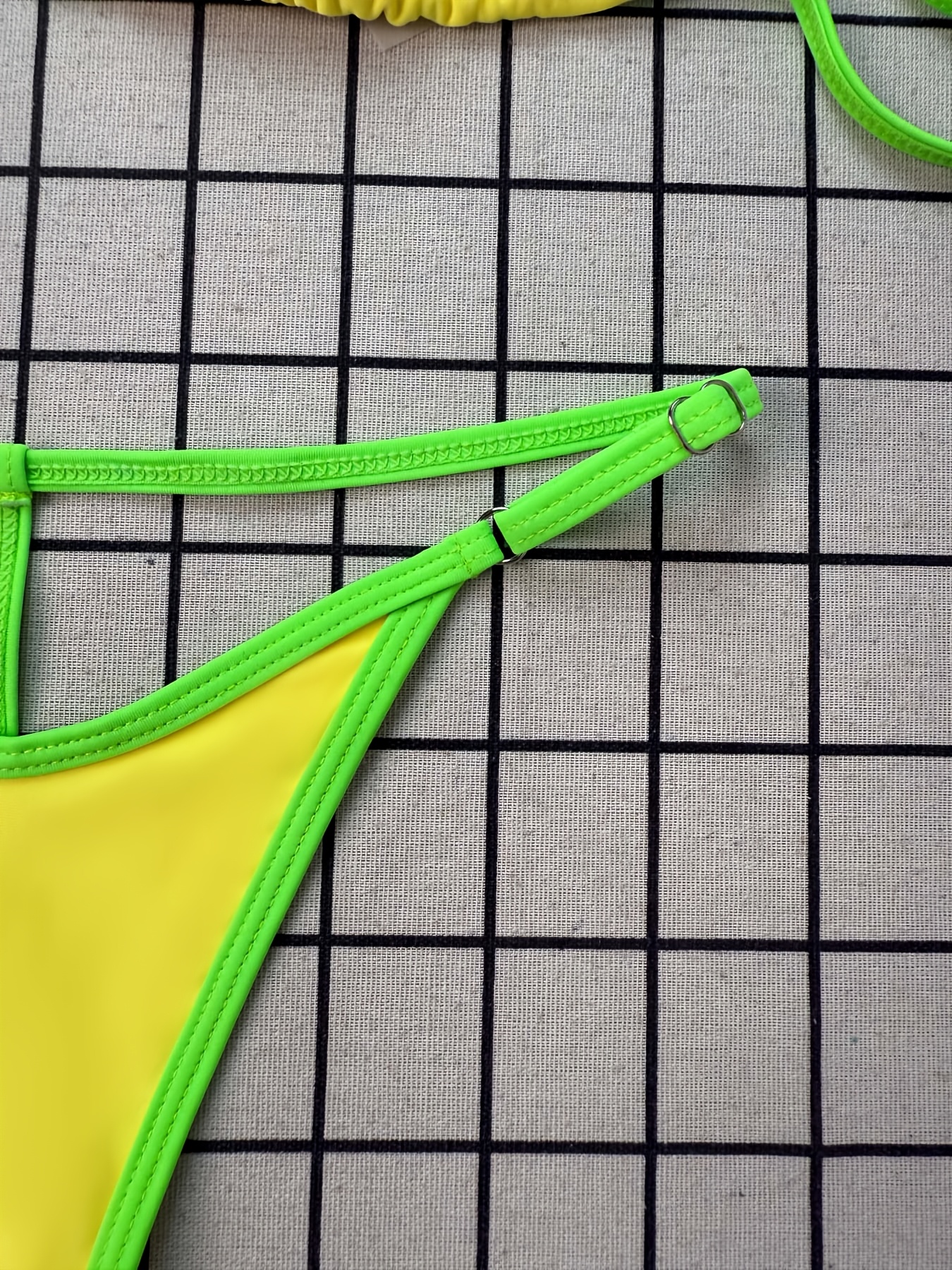 High-Quality Sexy Color-Block Strappy Thong Bikini Two-Piece Set for Women