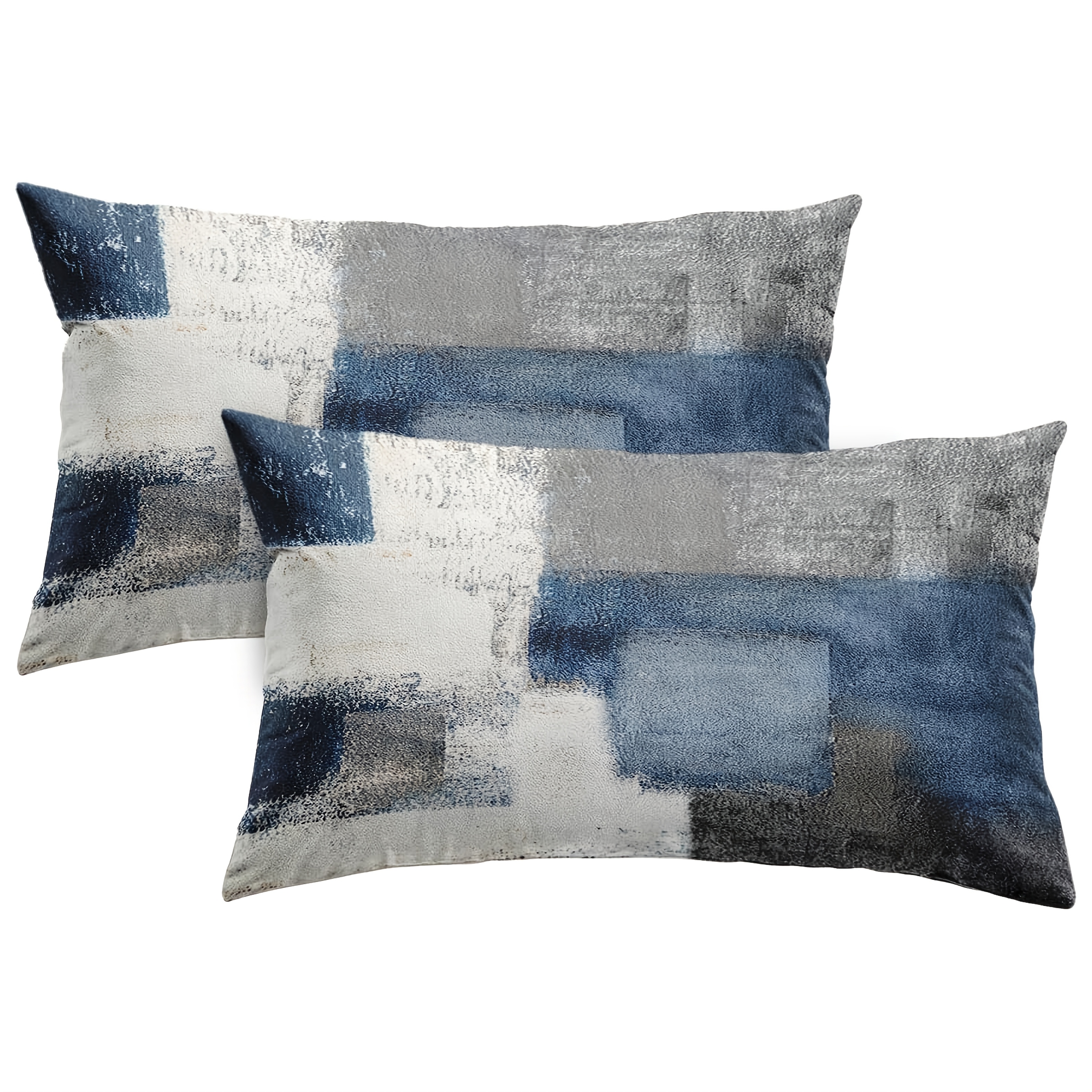 TEMU 2pcs Modern Abstract Throw Pillow Covers In Blue, White & Gray - 12x20 Inch Decorative Sofa Cushion Cases, Contemporary Style, Machine Washable