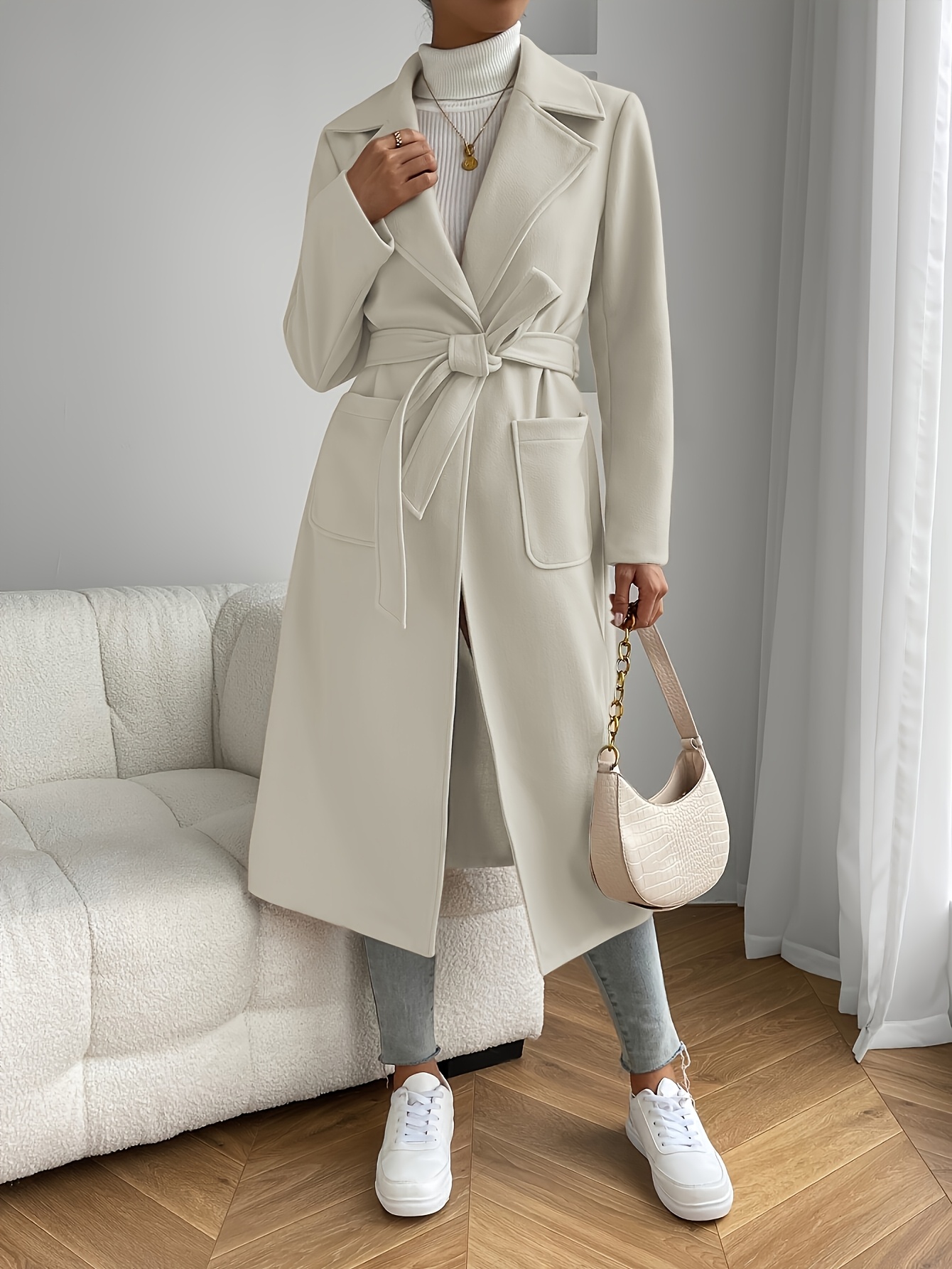 Abrigo Elegante de Invierno para Mujer Trench con y Bolsillos en el  Pecho, Ropa Exterior Lavable a Máquina para Ocasiones