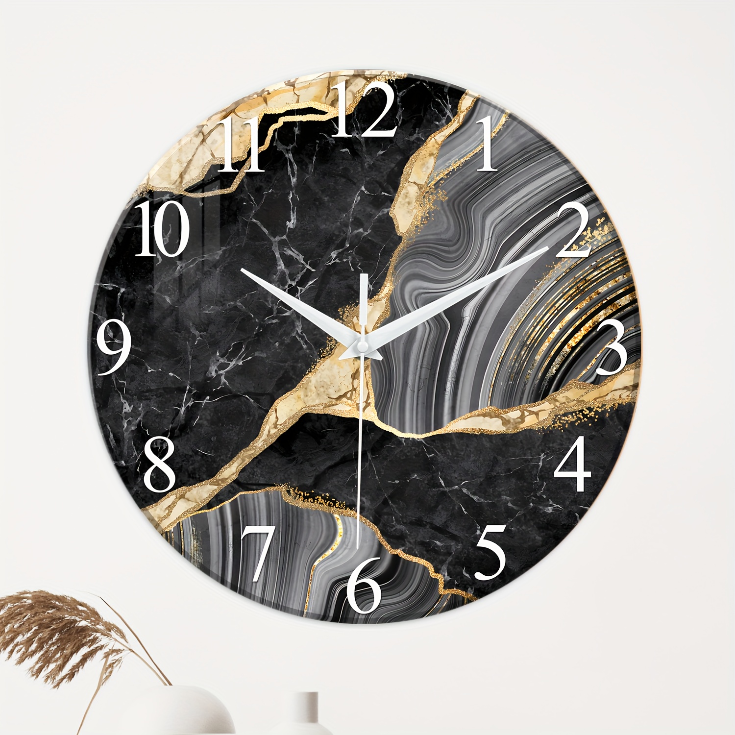 

Modern 12-inch Marble Pattern Silent Wall Clock - Tempered Glass, Battery Operated (aa), Living Room, Bedroom, And Outdoor Decor, Tempered Glass, Wall Clock, Marble-textured, Silent